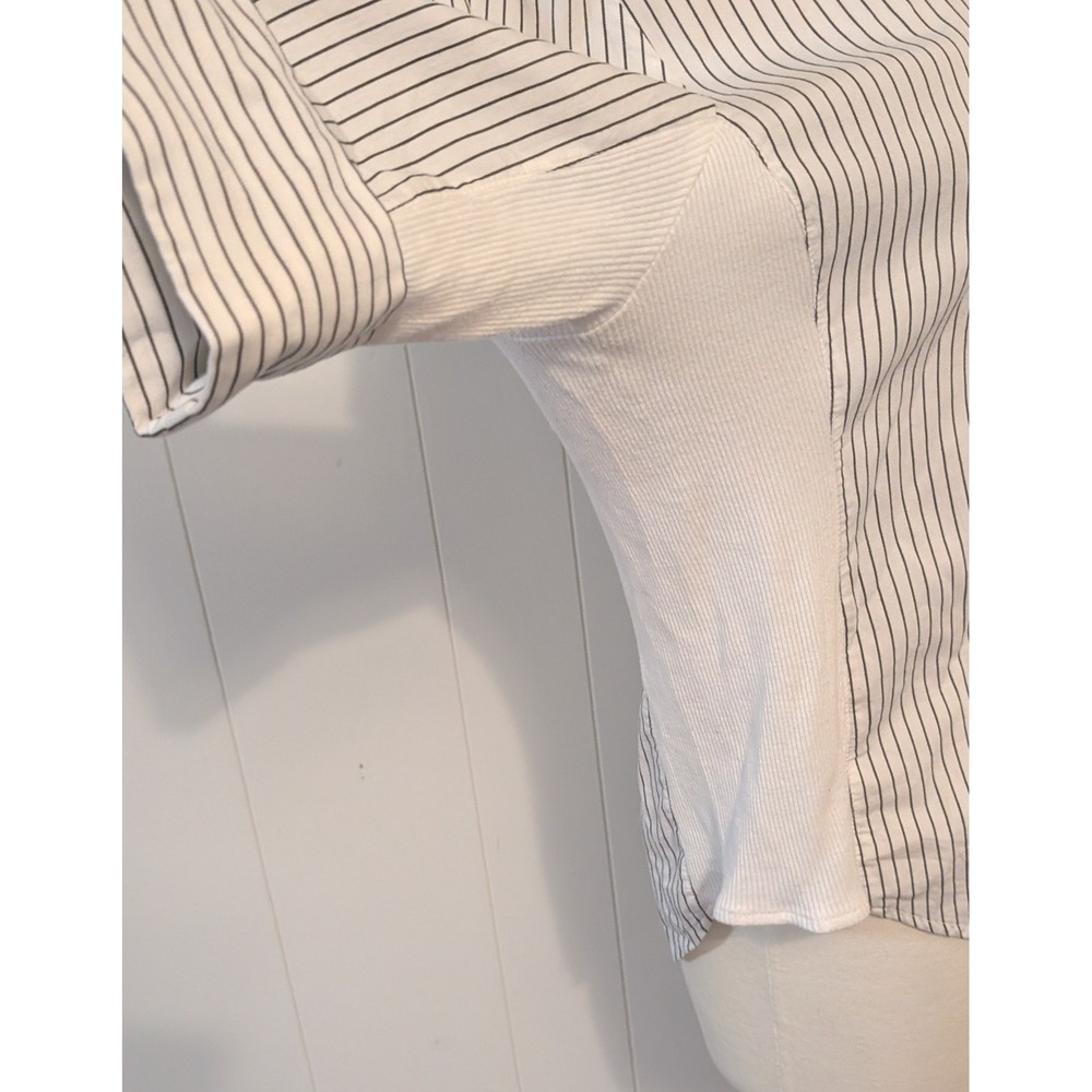 Hester & Orchard XL Pinstripe Button Up Shirt Roll Tab Sleeve Side Panel White - Picture 7 of 10